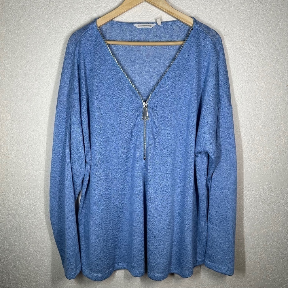 Soft Surroundings Top Jersey Knit Womens 3X  Oversized Zipper Versatile Boho